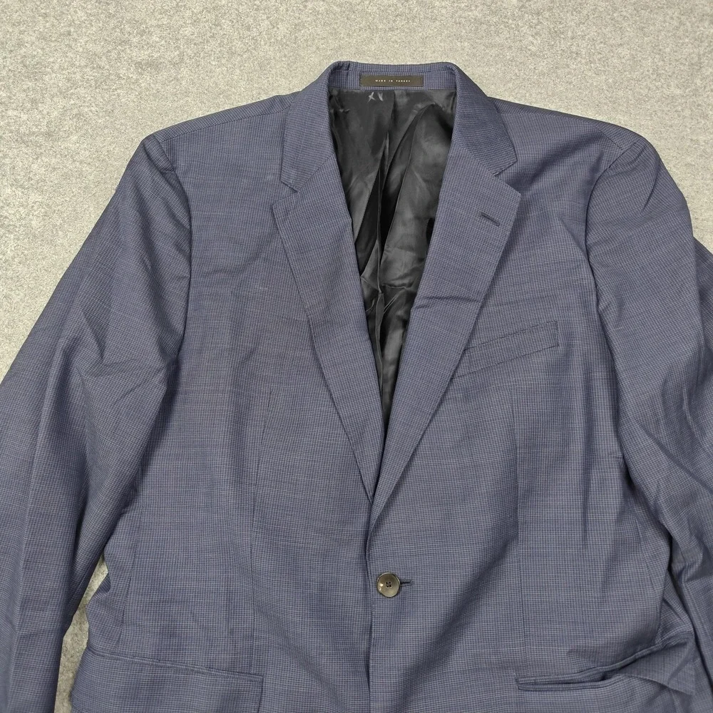Hugo Boss Blazer Mens 42L Blue Check Super 120 Wool 2 Button Suit Jacket